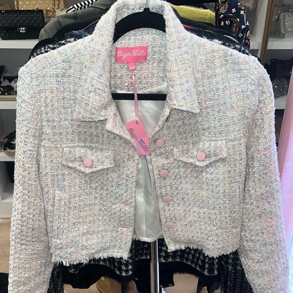 Sugar Thrillz Women's Pink Tweed Jacket